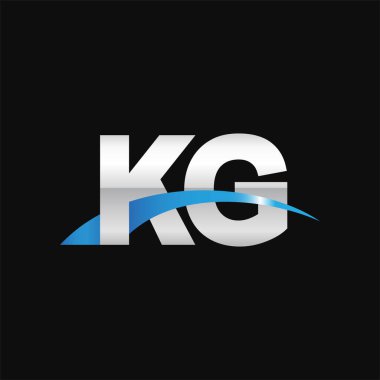 Initial letters logo KG, overlapping linked swoosh capital logo concept, metallic silver blue black background, vector icon logo template elements for business, company, creative industry