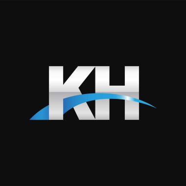 Initial letters logo KH, overlapping linked swoosh capital logo concept, metallic silver blue black background, vector icon logo template elements for business, company, creative industry