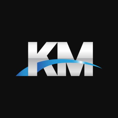 Initial letters logo KM, overlapping linked swoosh capital logo concept, metallic silver blue black background, vector icon logo template elements for business, company, creative industry