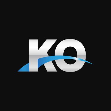 Initial letters logo KO, overlapping linked swoosh capital logo concept, metallic silver blue black background, vector icon logo template elements for business, company, creative industry