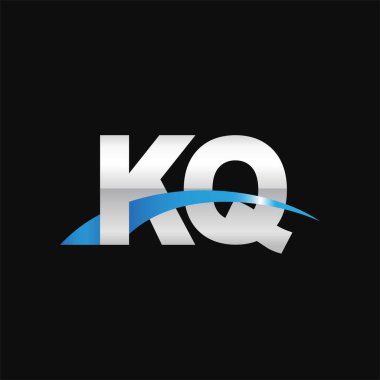 Initial letters logo KQ, overlapping linked swoosh capital logo concept, metallic silver blue black background, vector icon logo template elements for business, company, creative industry