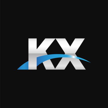 Initial letters logo KX, overlapping linked swoosh capital logo concept, metallic silver blue black background, vector icon logo template elements for business, company, creative industry