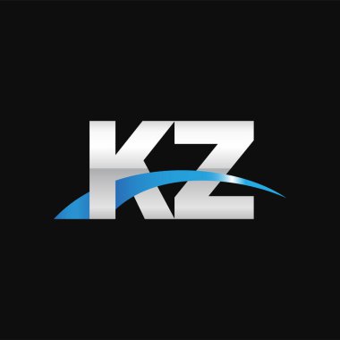 Initial letters logo KZ, overlapping linked swoosh capital logo concept, metallic silver blue black background, vector icon logo template elements for business, company, creative industry