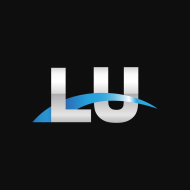 Initial letters logo LU, overlapping linked swoosh capital logo concept, metallic silver blue black background, vector icon logo template elements for business, company, creative industry