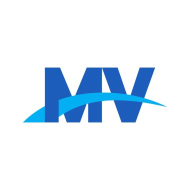 Initial letters logo MV, overlapping linked swoosh capital logo concept, blue, vector icon logo template elements for business, company, creative industry