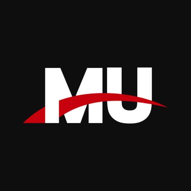 Initial letters logo MU, overlapping linked swoosh capital logo concept, white red black background, vector icon logo template elements for business, company, creative industry