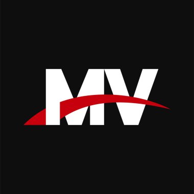 Initial letters logo MV, overlapping linked swoosh capital logo concept, white red black background, vector icon logo template elements for business, company, creative industry