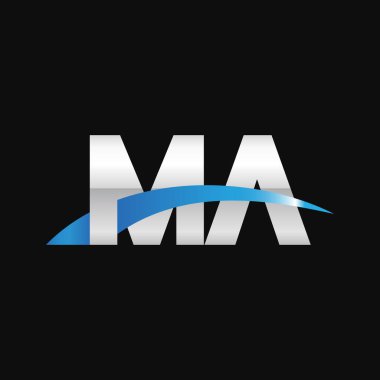 Initial letters logo MA, overlapping linked swoosh capital logo concept, metallic silver blue black background, vector icon logo template elements for business, company, creative industry