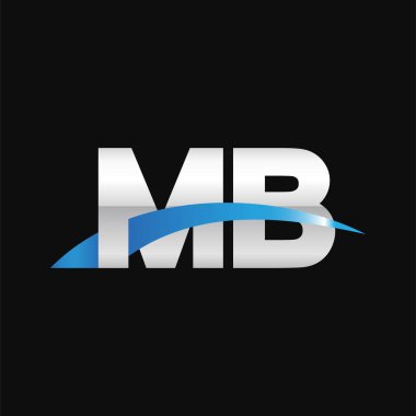 Initial letters logo MB, overlapping linked swoosh capital logo concept, metallic silver blue black background, vector icon logo template elements for business, company, creative industry