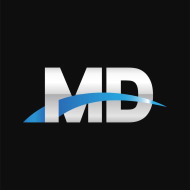 Initial letters logo MD, overlapping linked swoosh capital logo concept, metallic silver blue black background, vector icon logo template elements for business, company, creative industry