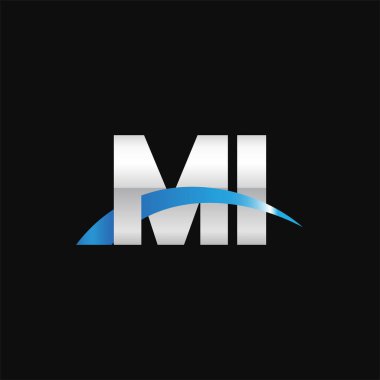 Initial letters logo MI, overlapping linked swoosh capital logo concept, metallic silver blue black background, vector icon logo template elements for business, company, creative industry