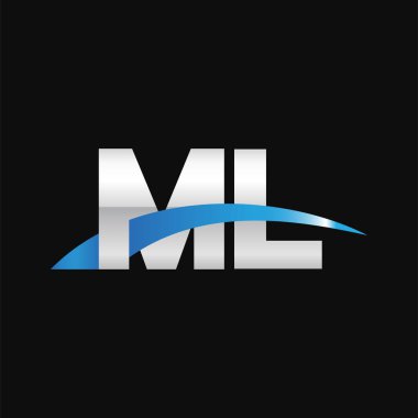Initial letters logo ML, overlapping linked swoosh capital logo concept, metallic silver blue black background, vector icon logo template elements for business, company, creative industry