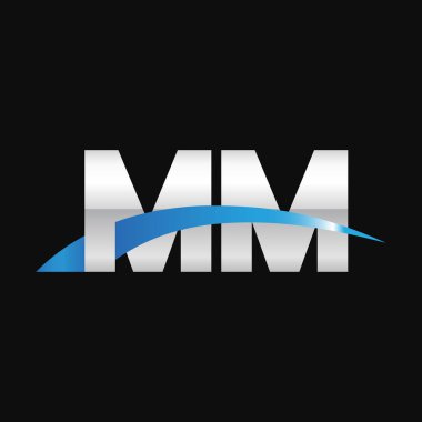 Initial letters logo MM, overlapping linked swoosh capital logo concept, metallic silver blue black background, vector icon logo template elements for business, company, creative industry