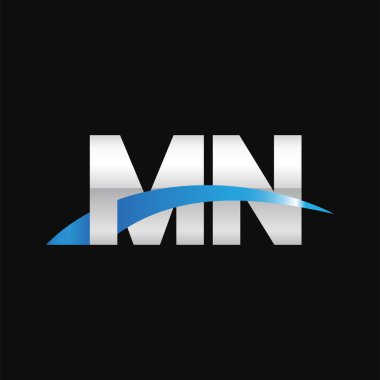 Initial letters logo MN, overlapping linked swoosh capital logo concept, metallic silver blue black background, vector icon logo template elements for business, company, creative industry