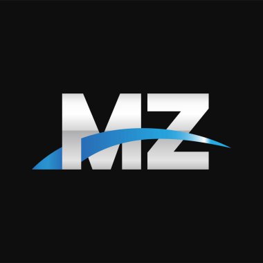 Initial letters logo MZ, overlapping linked swoosh capital logo concept, metallic silver blue black background, vector icon logo template elements for business, company, creative industry