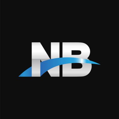 Initial letters logo NB, overlapping linked swoosh capital logo concept, metallic silver blue black background, vector icon logo template elements for business, company, creative industry