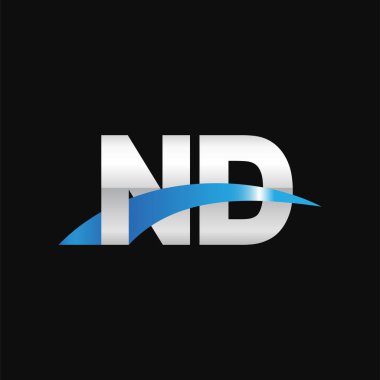 Initial letters logo ND, overlapping linked swoosh capital logo concept, metallic silver blue black background, vector icon logo template elements for business, company, creative industry