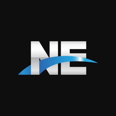 Initial letters logo NE, overlapping linked swoosh capital logo concept, metallic silver blue black background, vector icon logo template elements for business, company, creative industry