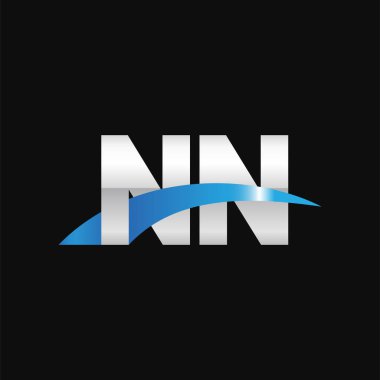 Initial letters logo NN, overlapping linked swoosh capital logo concept, metallic silver blue black background, vector icon logo template elements for business, company, creative industry
