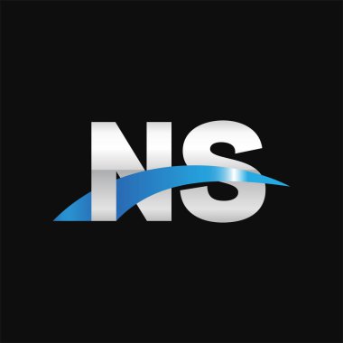Initial letters logo NS, overlapping linked swoosh capital logo concept, metallic silver blue black background, vector icon logo template elements for business, company, creative industry