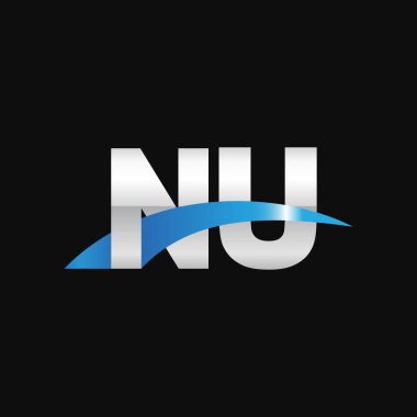 Initial letters logo NU, overlapping linked swoosh capital logo concept, metallic silver blue black background, vector icon logo template elements for business, company, creative industry