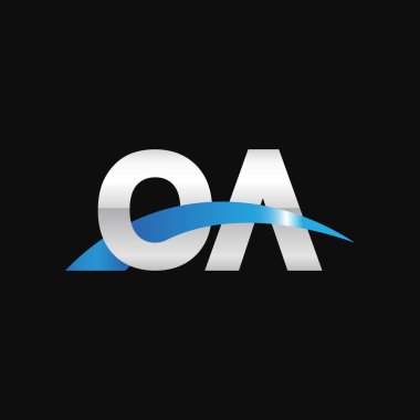 Initial letters logo OA, overlapping linked swoosh capital logo concept, metallic silver blue black background, vector icon logo template elements for business, company, creative industry