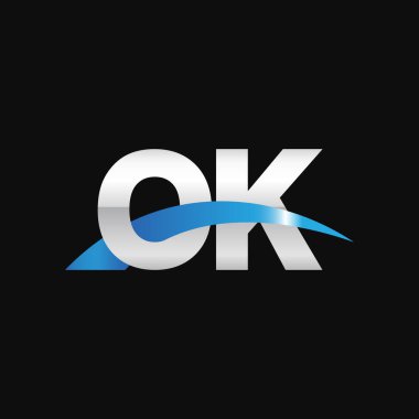 Initial letters logo OK, overlapping linked swoosh capital logo concept, metallic silver blue black background, vector icon logo template elements for business, company, creative industry
