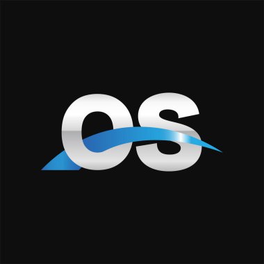 Initial letters logo OS, overlapping linked swoosh capital logo concept, metallic silver blue black background, vector icon logo template elements for business, company, creative industry