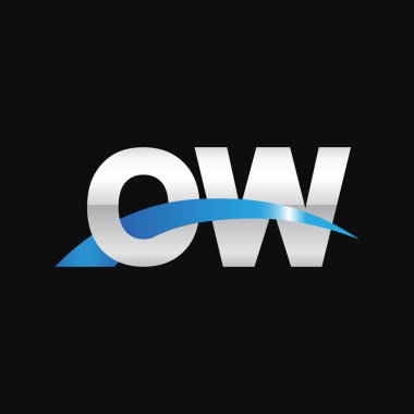 Initial letters logo OW, overlapping linked swoosh capital logo concept, metallic silver blue black background, vector icon logo template elements for business, company, creative industry