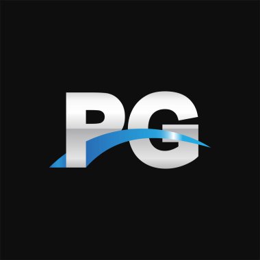 Initial letters logo PG, overlapping linked swoosh capital logo concept, metallic silver blue black background, vector icon logo template elements for business, company, creative industry