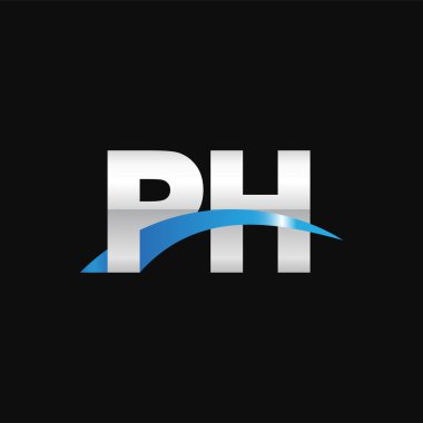 Initial letters logo PH, overlapping linked swoosh capital logo concept, metallic silver blue black background, vector icon logo template elements for business, company, creative industry