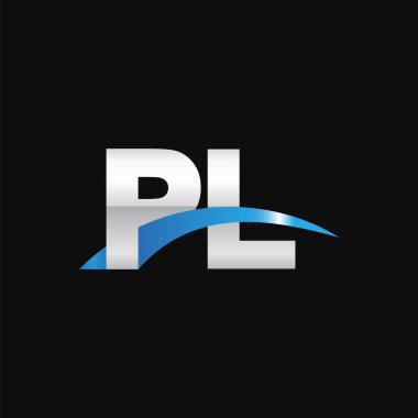 Initial letters logo PL, overlapping linked swoosh capital logo concept, metallic silver blue black background, vector icon logo template elements for business, company, creative industry