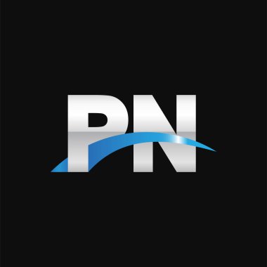 Initial letters logo PN, overlapping linked swoosh capital logo concept, metallic silver blue black background, vector icon logo template elements for business, company, creative industry