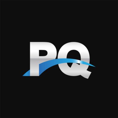 Initial letters logo PQ, overlapping linked swoosh capital logo concept, metallic silver blue black background, vector icon logo template elements for business, company, creative industry