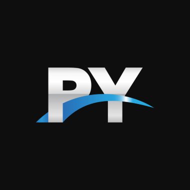 Initial letters logo PY, overlapping linked swoosh capital logo concept, metallic silver blue black background, vector icon logo template elements for business, company, creative industry