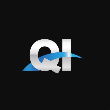 Initial letters logo QI, overlapping linked swoosh capital logo concept, metallic silver blue black background, vector icon logo template elements for business, company, creative industry