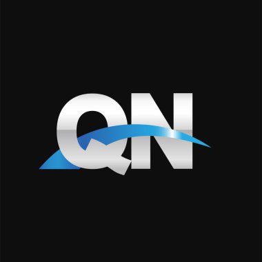 Initial letters logo QN, overlapping linked swoosh capital logo concept, metallic silver blue black background, vector icon logo template elements for business, company, creative industry
