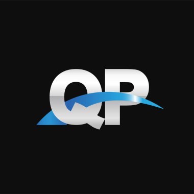 Initial letters logo QP, overlapping linked swoosh capital logo concept, metallic silver blue black background, vector icon logo template elements for business, company, creative industry