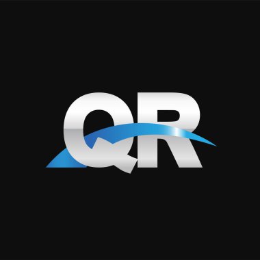 Initial letters logo QR, overlapping linked swoosh capital logo concept, metallic silver blue black background, vector icon logo template elements for business, company, creative industry