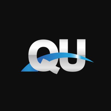 Initial letters logo QU, overlapping linked swoosh capital logo concept, metallic silver blue black background, vector icon logo template elements for business, company, creative industry