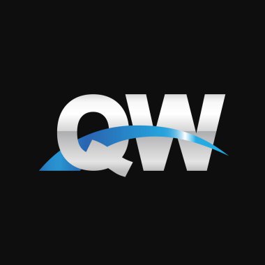 Initial letters logo QW, overlapping linked swoosh capital logo concept, metallic silver blue black background, vector icon logo template elements for business, company, creative industry