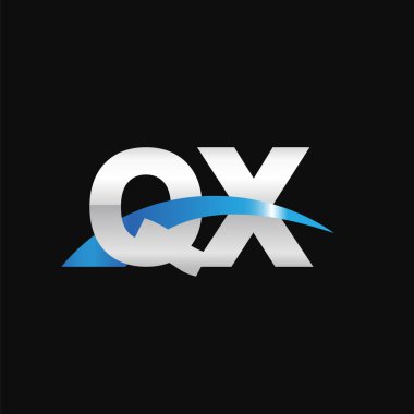 Initial letters logo QX, overlapping linked swoosh capital logo concept, metallic silver blue black background, vector icon logo template elements for business, company, creative industry