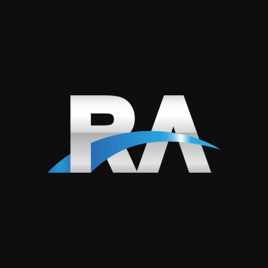 Initial letters logo RA, overlapping linked swoosh capital logo concept, metallic silver blue black background, vector icon logo template elements for business, company, creative industry