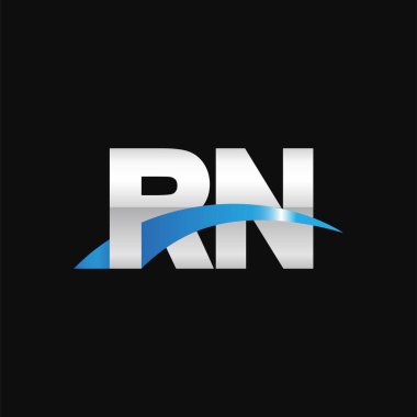 Initial letters logo RN, overlapping linked swoosh capital logo concept, metallic silver blue black background, vector icon logo template elements for business, company, creative industry