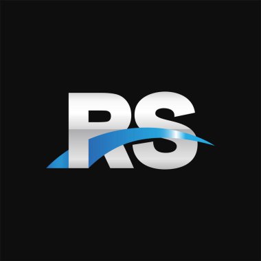 Initial letters logo RS, overlapping linked swoosh capital logo concept, metallic silver blue black background, vector icon logo template elements for business, company, creative industry