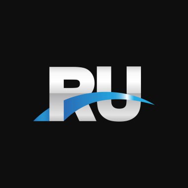 Initial letters logo RU, overlapping linked swoosh capital logo concept, metallic silver blue black background, vector icon logo template elements for business, company, creative industry