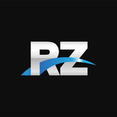 Initial letters logo RZ, overlapping linked swoosh capital logo concept, metallic silver blue black background, vector icon logo template elements for business, company, creative industry