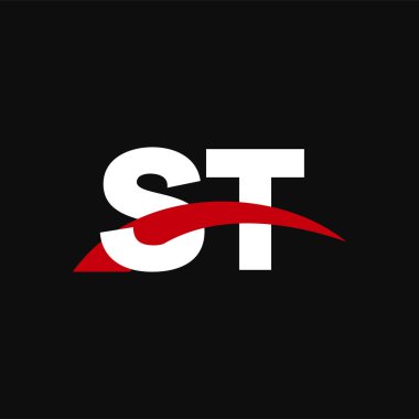 Initial letters logo ST, overlapping linked swoosh capital logo concept, white red black background, vector icon logo template elements for business, company, creative industry