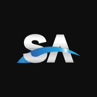 Initial letters logo SA, overlapping linked swoosh capital logo concept, metallic silver blue black background, vector icon logo template elements for business, company, creative industry