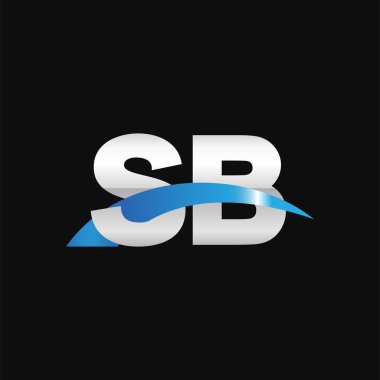 Initial letters logo SB, overlapping linked swoosh capital logo concept, metallic silver blue black background, vector icon logo template elements for business, company, creative industry